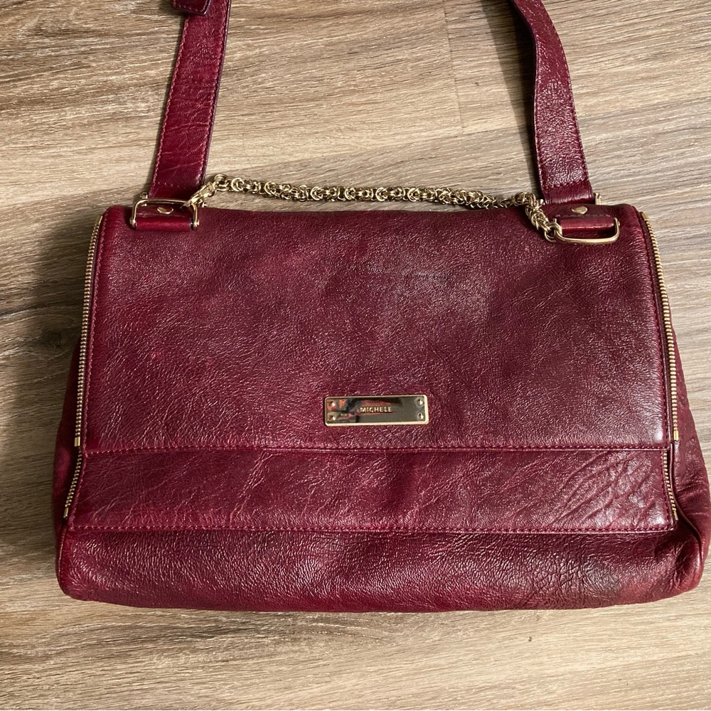 Michele “Layla” Leather Handbag in Berry Color